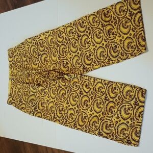 LetMeBe Anthropologie Yellow Blue Pattern Wide Straight Leg Cropped Trouser A12